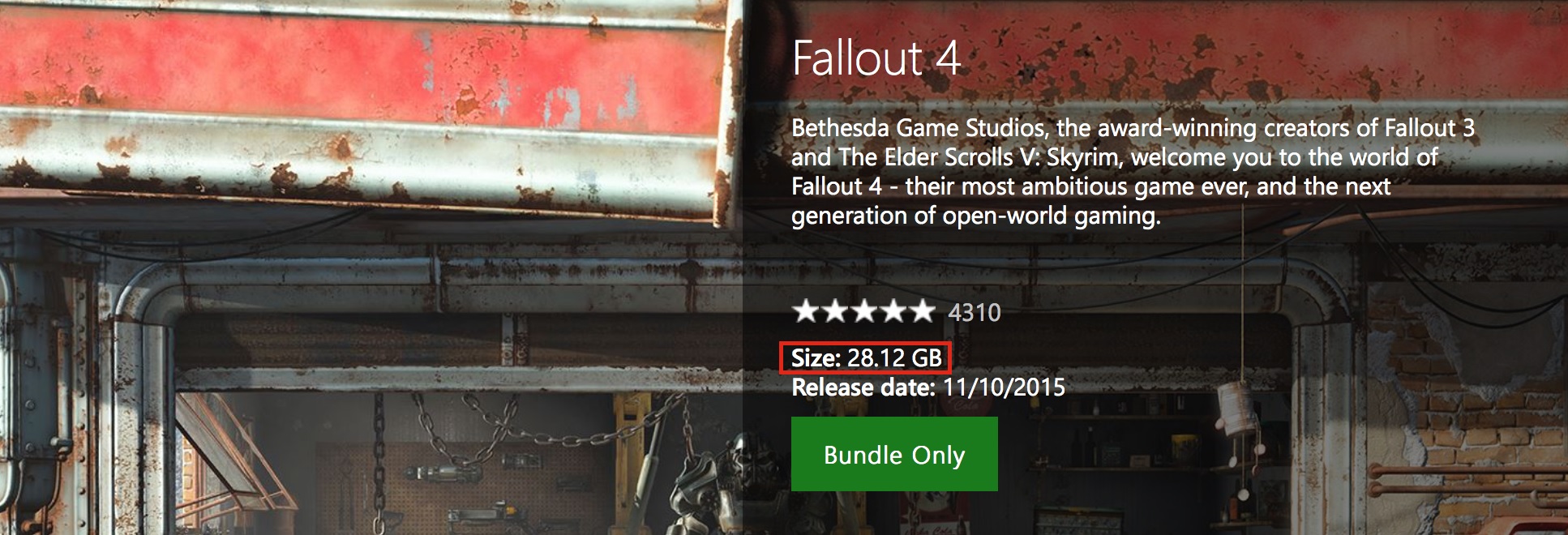 Fallout 4 28GB size on Xbox